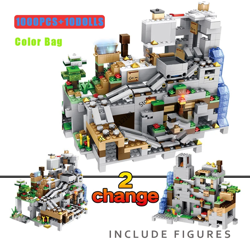 

1000Pcs My World Bricks Mountain Cave Set The Village Model Building Blocks with Figures Boy Birthday Gift Toys for Children