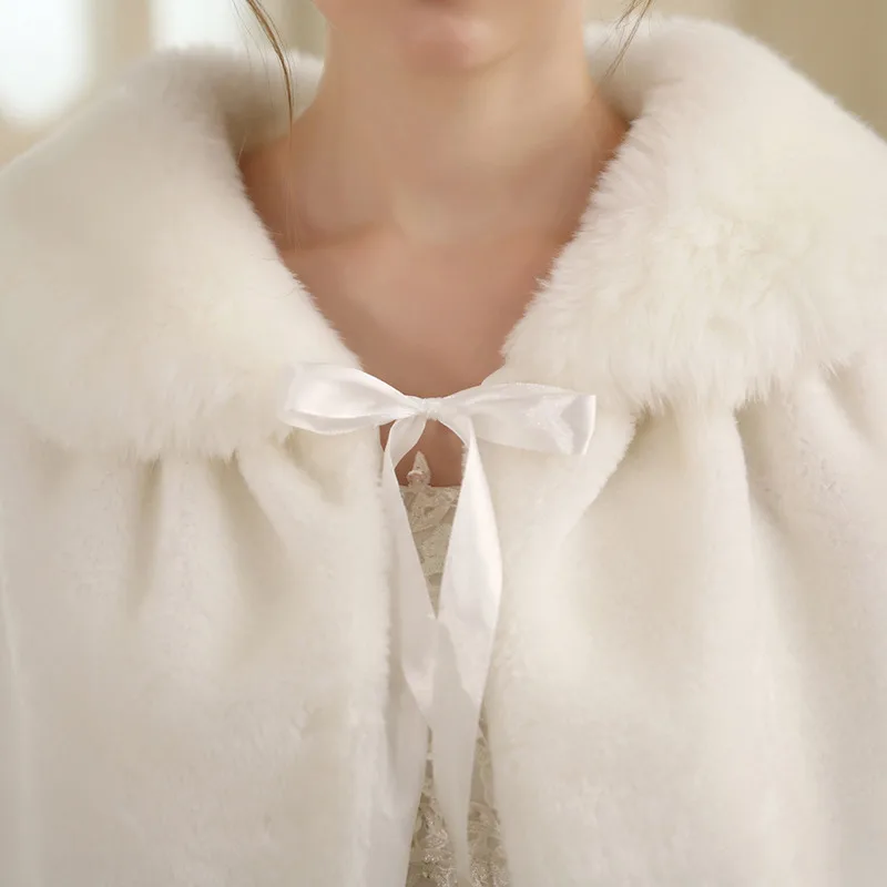 Осенне-зимняя теплая Свадебная плюшевая шаль невесты из искусственного