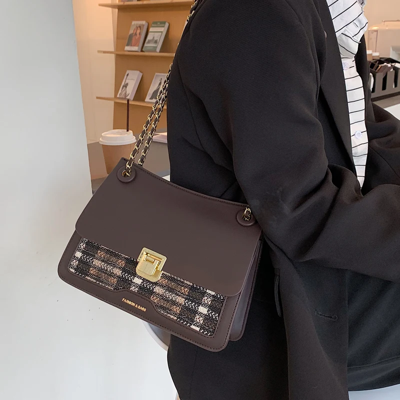 

Contrast Color Square Crossbody bag 2020 New High quality PU Leather Women's Designer Handbag Lock Chain Shoulder Messenger Bag