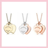 2020 rose gold 925 sterling silver classic double heart pendant necklace 45 cm providing jewelry gifts for loved ones
