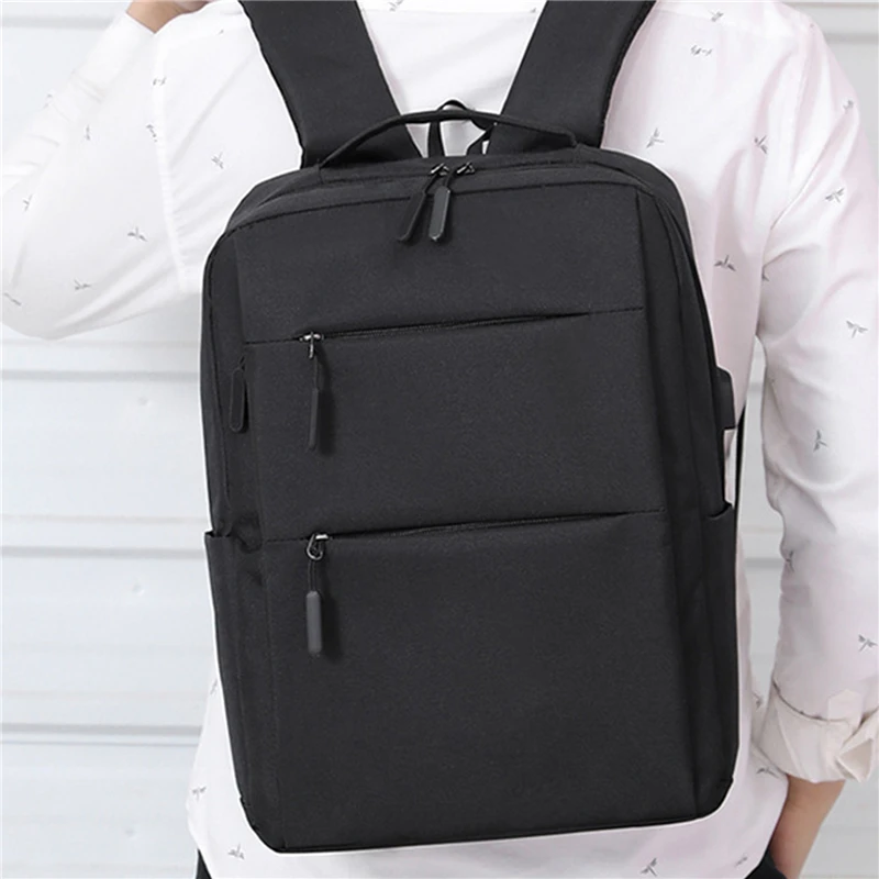 

Laptop Backpack Men Pack Office Work Women Bagpack Business Unisex Black Thin Light Backpacking USB External Charge Knapsack