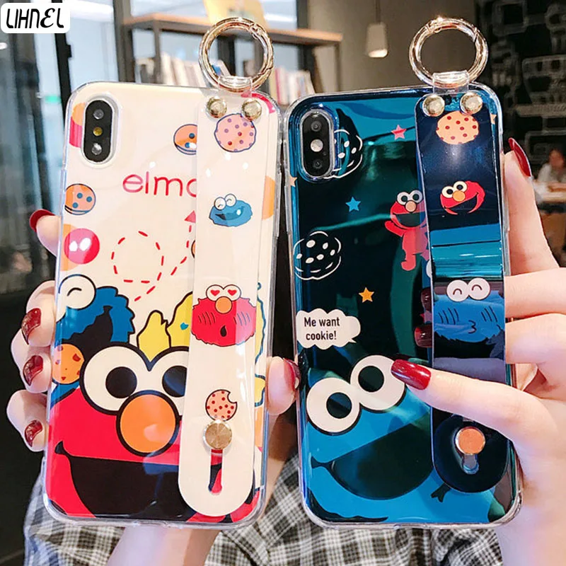 Чехол Elmo Cookie Monsters с ремешком на запястье для iPhone11 Pro 6 7 8Plus X XS Max XR Etui Huawei P20 P30Pro lite| |