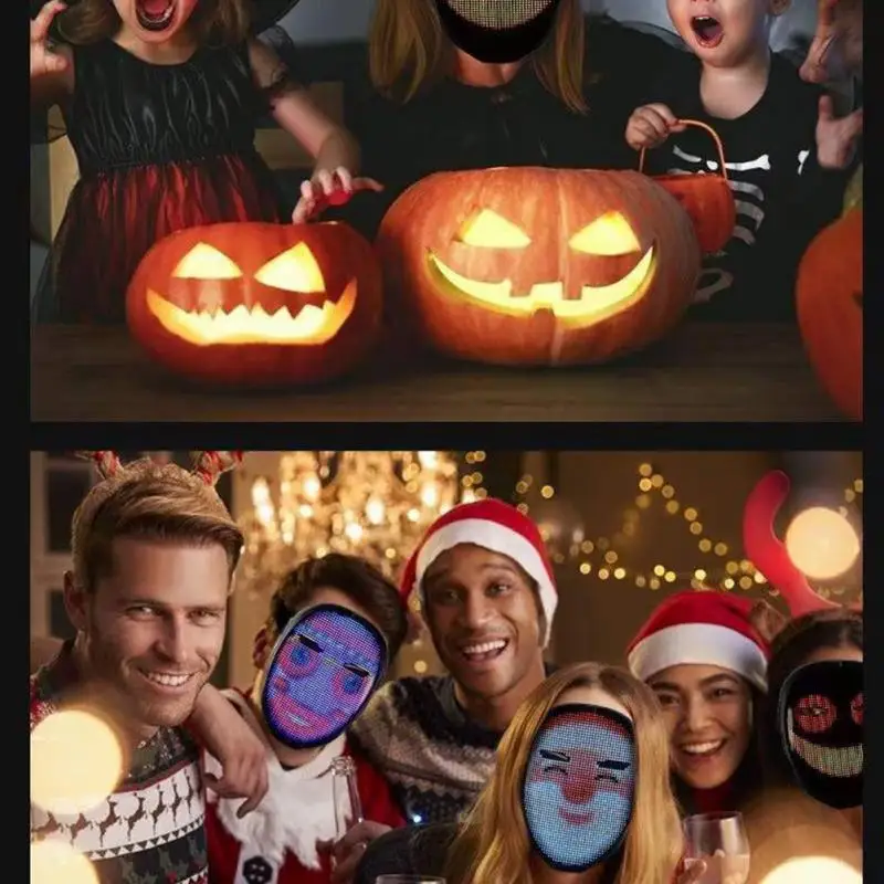 Bluetooth-compatible RGB Led Lights Up Diy Picture Animation Text Halloween Xmas Carnival Costume Party Display Game Mask | Электроника