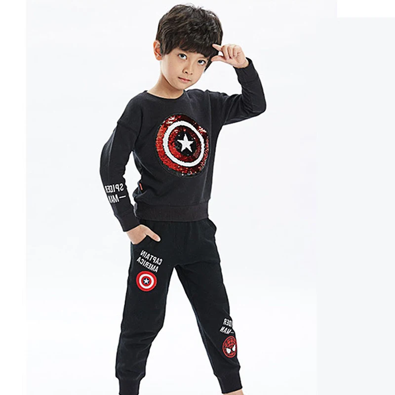 Осенне весенний свитшот для мальчиков с блестками и вышивкой Человек паук