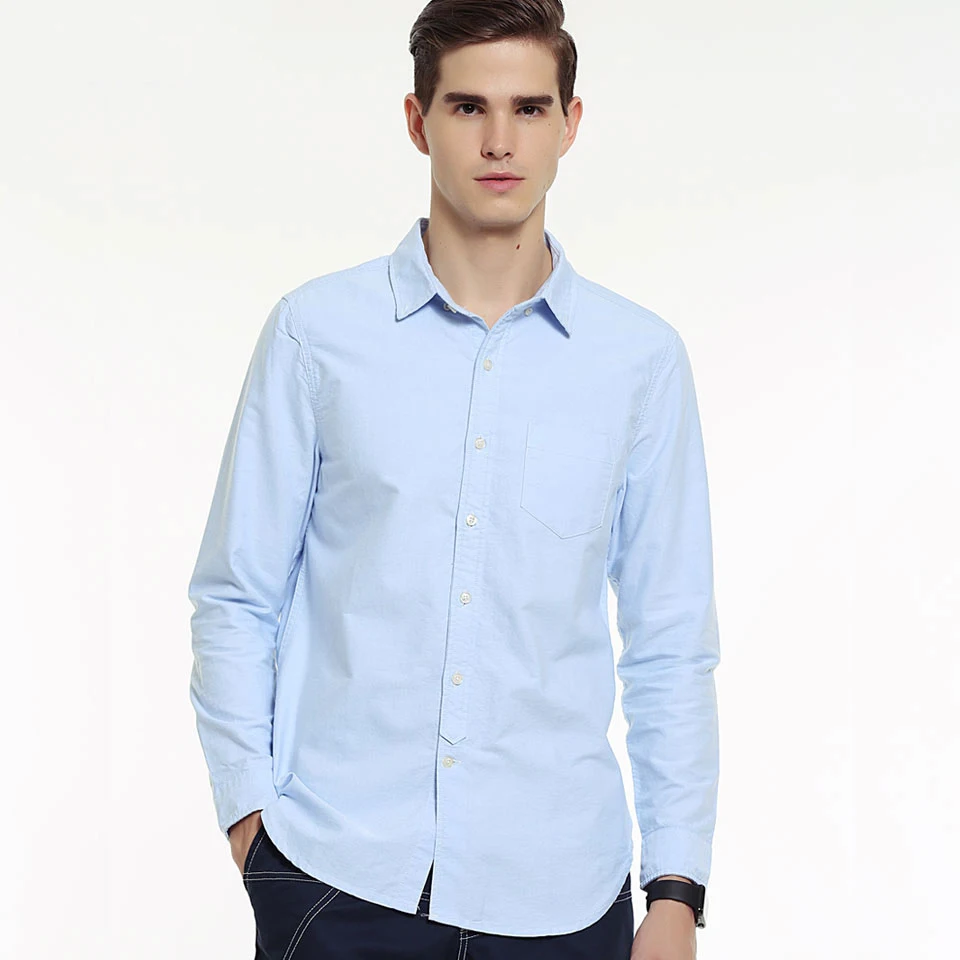 Мужская рубашка оксфорд 100% хлопок летняя мужская Однотонная синяя серая белая