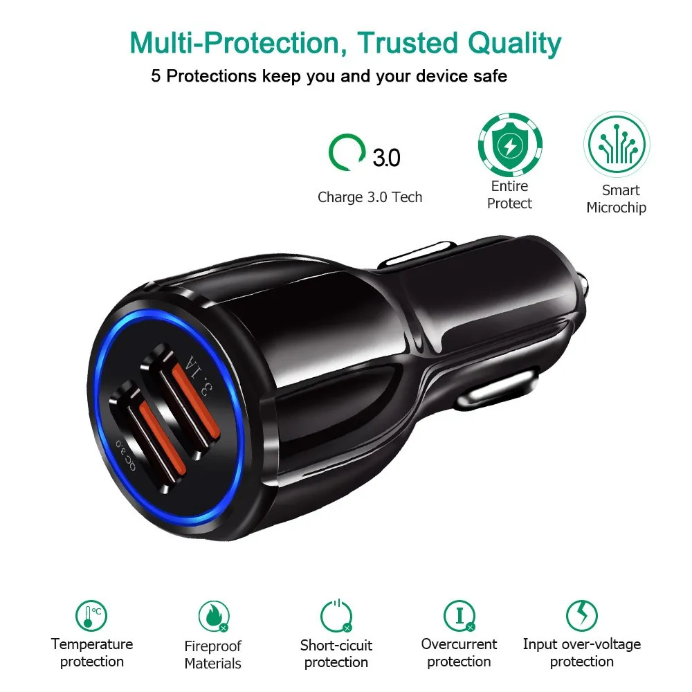 3 1a usb car charger fast charging for iphone 11 for xiaomi redmi note 89 pro mobile phone accessories usb car charger adapter free global shipping
