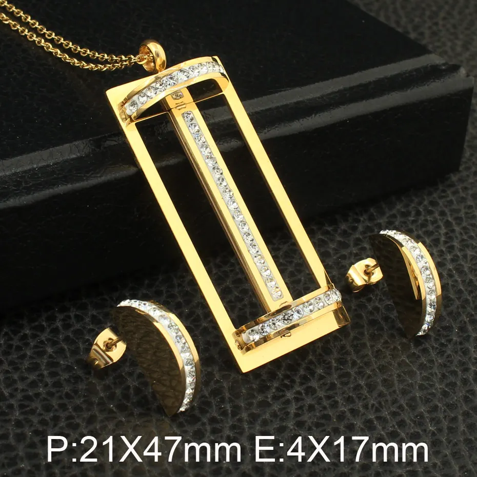 3 Gold Colors Stainless Steel Jewelry Necklace Stud Earrings Sets Supernova Sales for Women SEDZCGBC | Украшения и аксессуары