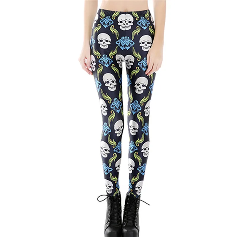 

DOUBCHOW Womens Floral Skull Digital 3D Print Leggings Pants Maiden Spandex Shiny Stretchy Leggings Costume Skinny Footless 3XL