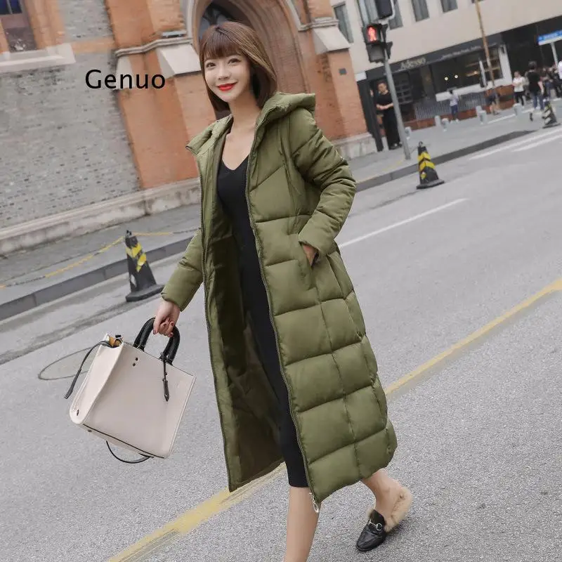Women Down Jackets 2021 Fashion Solid Slim Hooded Down Coats Women Clothes Long Windproof Female Parkas  M-6Xl
