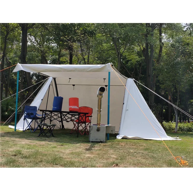 

No Inner Tent Single Layer Double Peak With Snow Skirt Portable Outdoor Survival Awning Mosquito Have Smoke Window Shelter