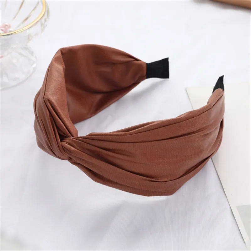 

Solid Color PU Cross Hairband Headband Turban For Women Lady Wide Bow Knot Hair Hoop Bezel Hair Bands Accessories