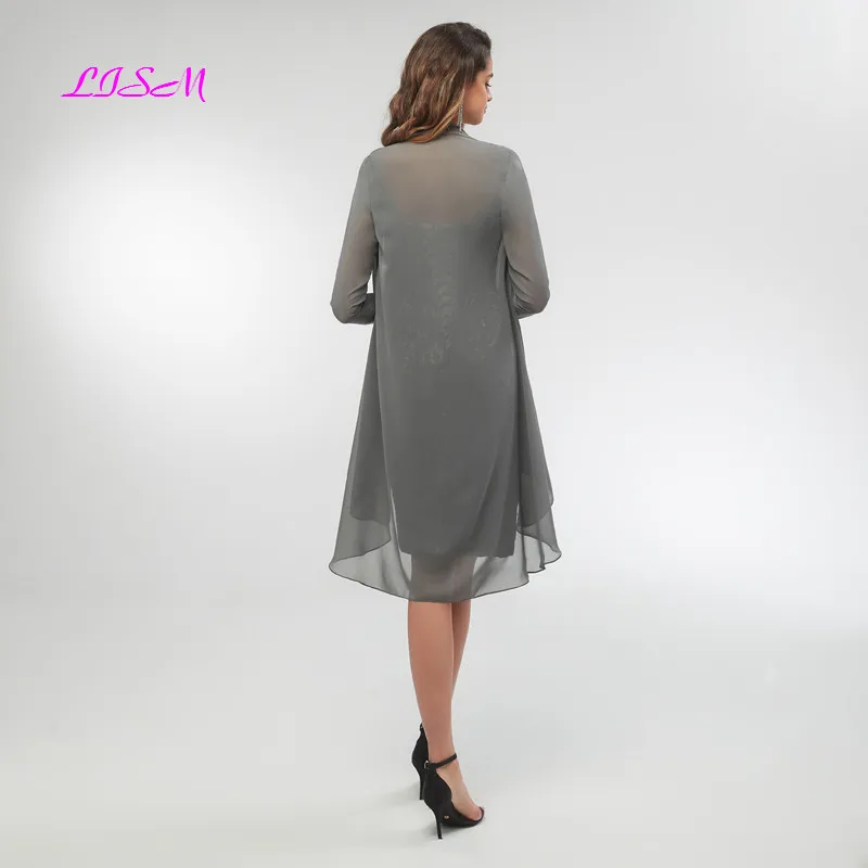 Short Lace Mother of The Bride Dress with Chiffon Jacket Knee-Length Evening Formal Gowns Plus Size Dresses Custom made | Свадьбы и