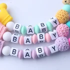 Детский силиконовый прорезыватель, деревянные бусины, не содержит бисфенола А, ожерелье для прорезывания зубов, игрушка, мультяшная коала, енот, цепочка для соски