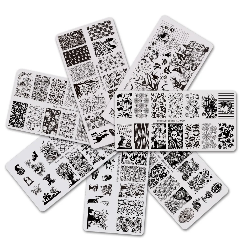 

Stamping Plates BeautyBigBang Set 7 PCS Different Hollowen Funny Ghost Flower Image Nail Art Stamping Plates Set Stencil Mold