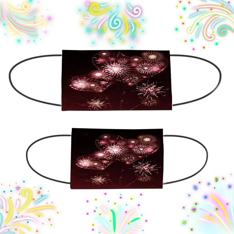 

50pcs Children's Disposable Face Mask 3ply Ear Loop Fireworks Printing Pattern Anti-wind Breathable Mascarilla Adult Mouth Masks
