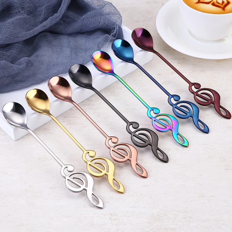 

3pc/set Stainless Steel Spoon Coffee Spoon Bar Creative Shape Music Theme Small Ice Cream Dessert Spoon