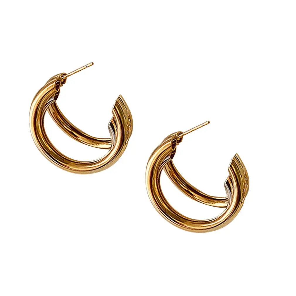 

S925 Silver And Gold Material Earrings Fashion Earring Personalized Earrings Matte Earrings Multiple Layer Earrings