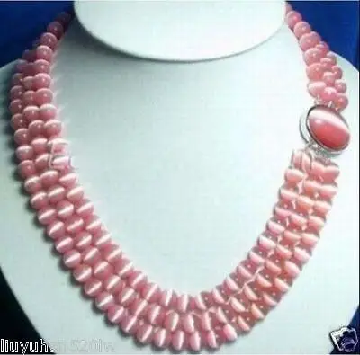 

Горячая Распродажа 3 ряда 8 мм розовый опал шарик NECKLACE17-19"