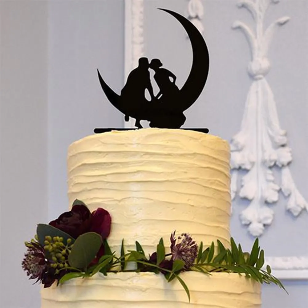 Черный акриловый Топпер для свадебного торта поцелуи невесты и жениха подставка