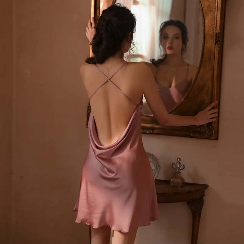 

Женская пижама, Женская атласная шелковая одежда для сна, сексуальный популярный эротический Топ, нижнее белье, однотонная женская ночная р...