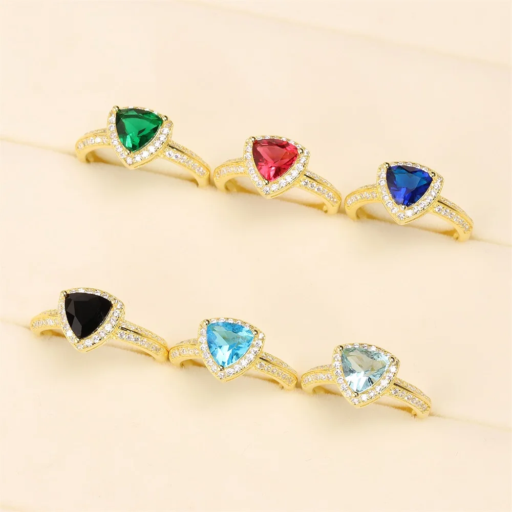 

2020 Fashion Jewelry S925 Sterling Silver New Golden Triangle Ring High Quality AAA Zircon Female Romantic Luxury Jewelry Gift