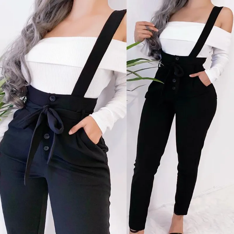 Женский свободный комбинезон BKLD однотонный с высокой талией повседневные