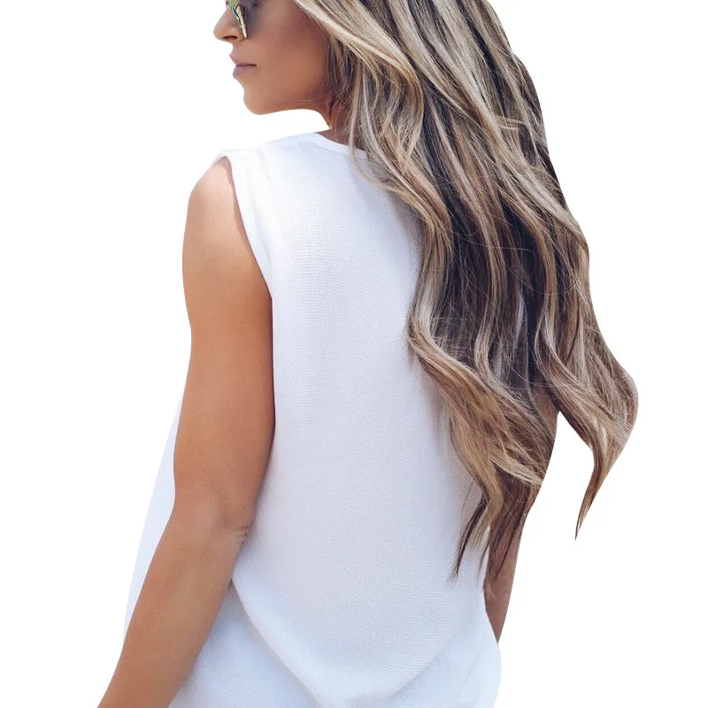 Summer White Women Blouse V-neck Sleeveless Chiffon Shirt Office Lady Simple Solid Green Black Loose Type Plus Size Tops | Женская