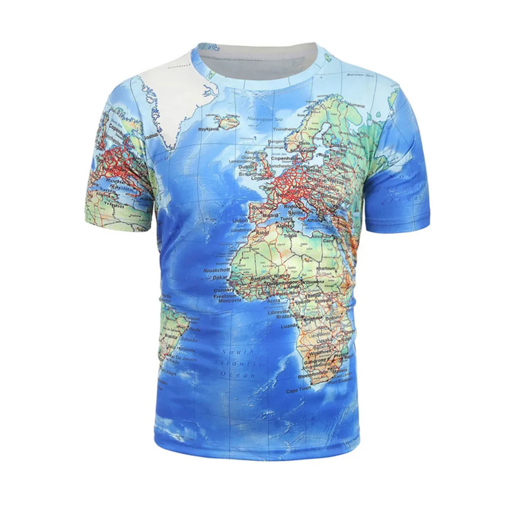 Футболка s забавная 3d футболка 2017 хип-хоп мода Мужская крутая карта мира 3D с
