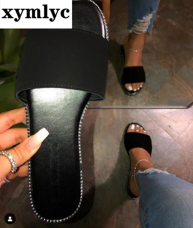 

oymlg Summer Flat Slippers New Concise Brand Decorating Border Slippers Women Daily Casual slip-on Shoes Woman