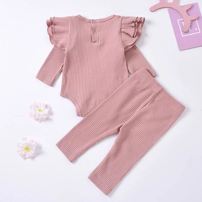 

Baby Boy Girl Clothes Sets Spring Autumn Solid Newborn Baby Girl Clothing Long Sleeve Jumpsuit Tops + Pants Outfits Baby Pajamas