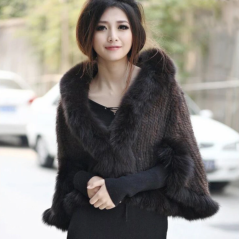 Модная женская вязаная шаль из натурального меха норки 100% пальто с воротником
