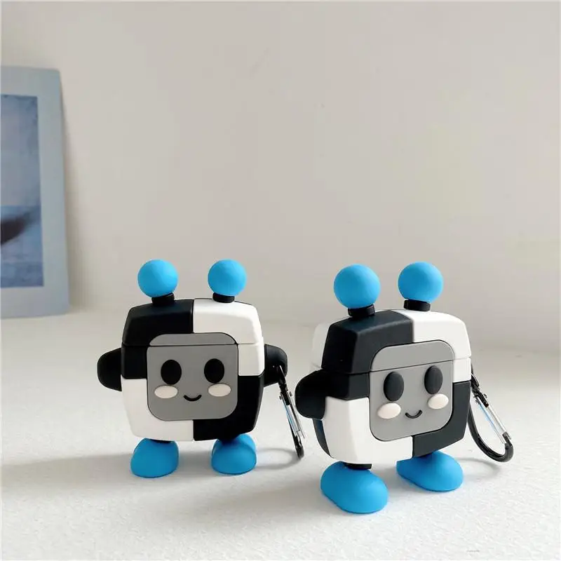 

Black And White Robot Suitable For Airpods Pro Apple Wireless Bluetooth Head set Protective Sleeve Silicone Cartoon Sleeve