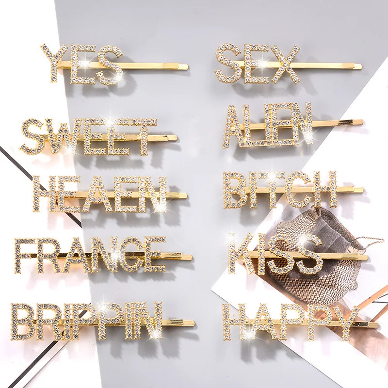 1 шт. да/бриппин золотые буквы для женщин и девушек хрустальные шпильки волос