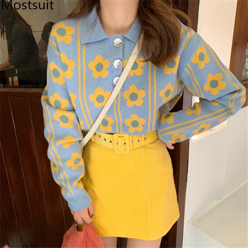 Женский комплект из 2 предметов Повседневный свитер с цветочным принтом и мини