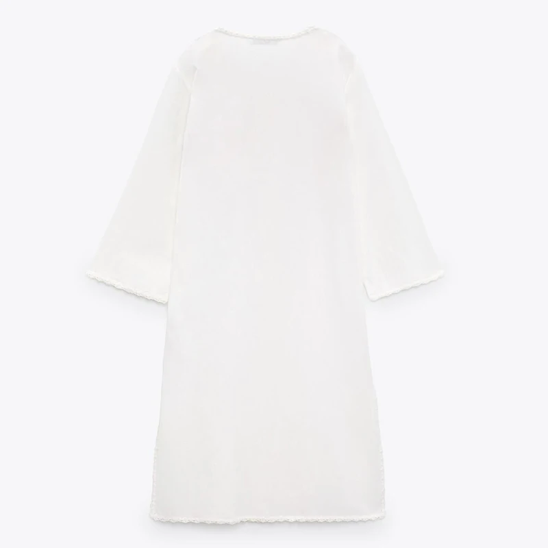 

ZAAHOPop Pop Summer Women Embroidery Midi Dresses Fashion Long Sleeve Vintage White Dress Elegant Female Robe Femme Vestidos