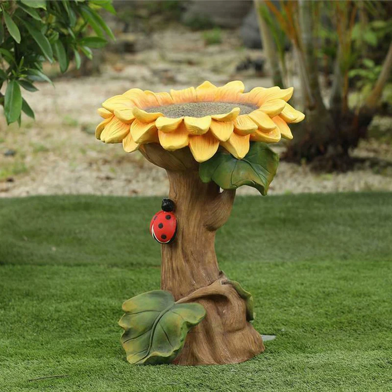 

Spot Polyresin Sunflower Bird Bath Garden Ornament with Ladybutt Yard Lawn Decoration Tuin Decoratie Home Jardin Fairy Decor