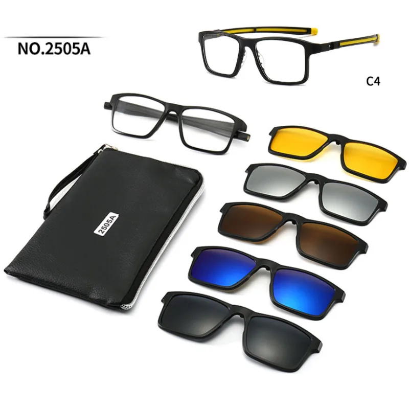 5 Clips Magnet Sunglasses Halter Myopia Driving Glasses TR90 Frame Aspherical Customize Prescription 0 -1 -1.5 -2 -3 -4 -5 -6