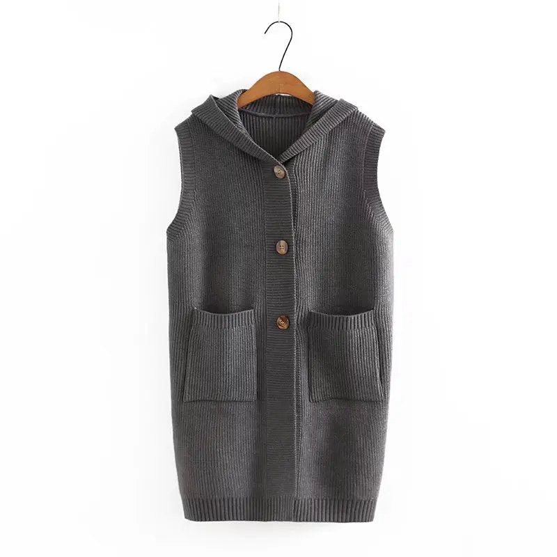 

Plus Size Sweaters Vest Women's Clothes Autumn Winter 2021 New Fashion Jumper Simple Hooded Sleeveless Knitted Cardigan