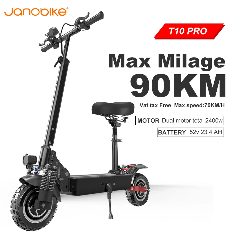 Janobike T10 Pro 2400 Вт Электрический Скутер 70 км/ч 52 в 23.4AH батарея 10 дюймов шины скейтборд
