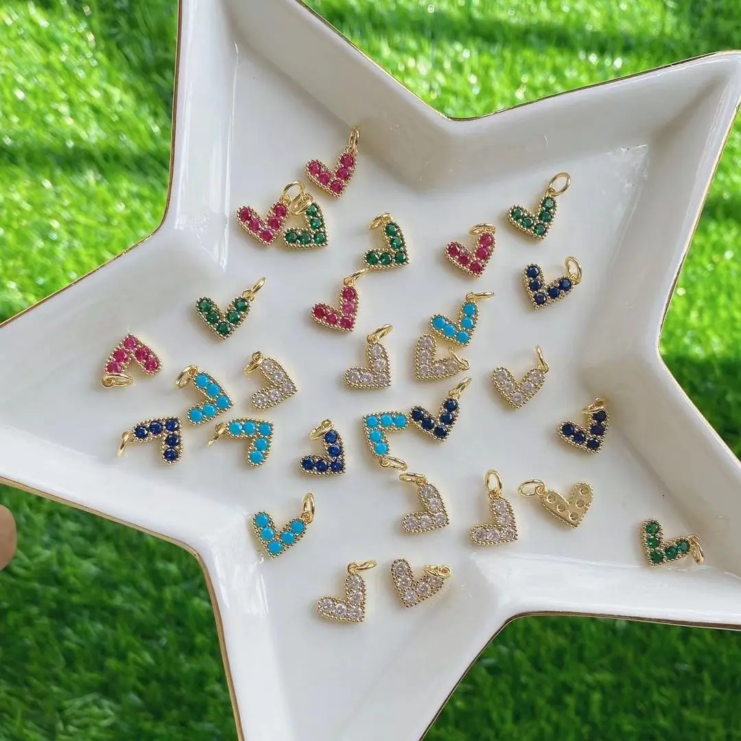 

10PCS, CZ Heart Pendant Necklace Diy Heart Charms for Jewelry Making Hook Phone Charm Earrings Bracelet Boho Zircon Accessories