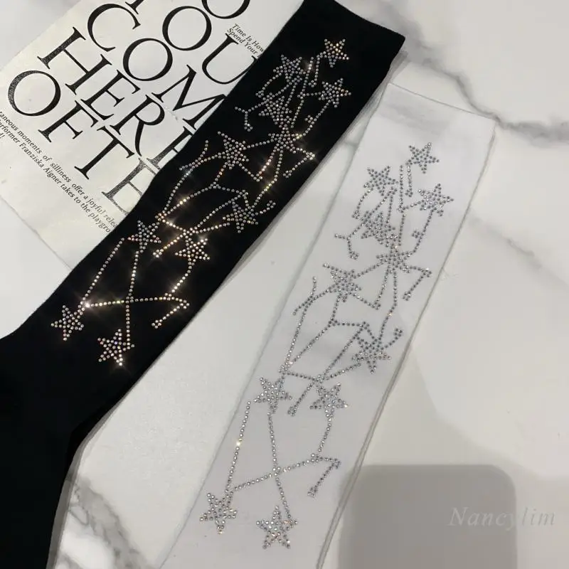 New Bow Rhinestone Socks Mid-High Baseball Cotton Sock for Women Girl Lady Nancylim