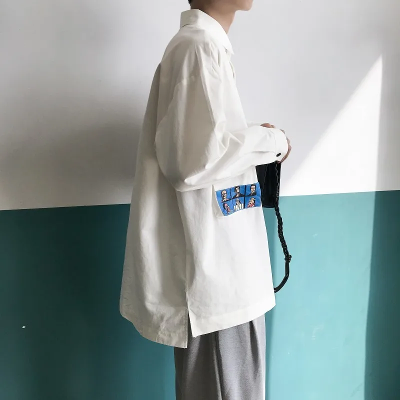 Мужской пуловер в западном стиле белая хлопковая рубашка карго с французскими