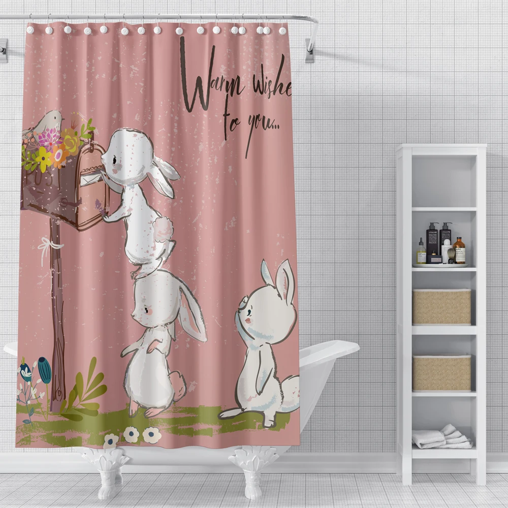 Занавеска для душа с милыми мультяшными животными ванной комнаты
