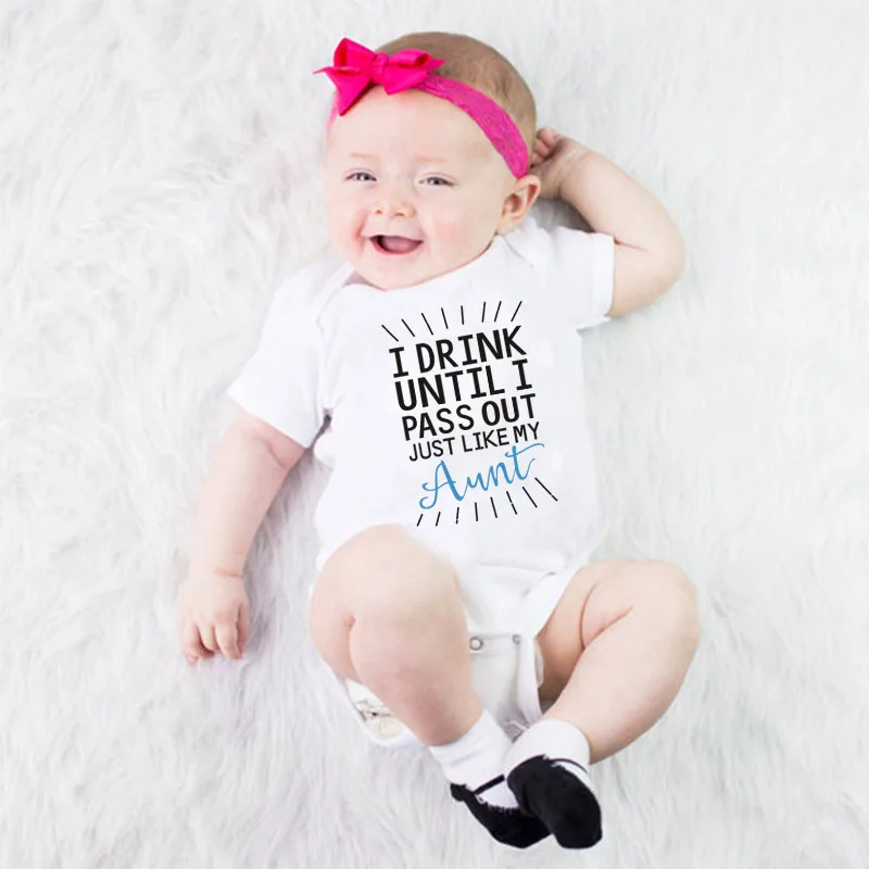 I Drink Until Pass Out Just Like My Aunt Funny Newborn Baby Boy Girl Bodysuit Short Sleeve Infant Romper Jumpsuit Clothes | Мать и