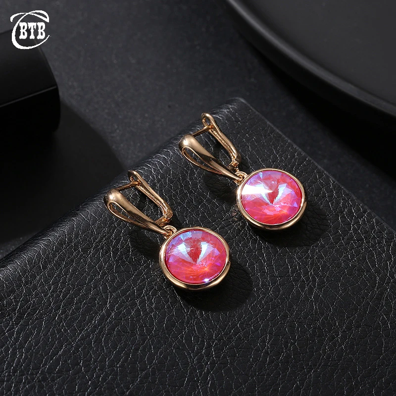 Новые Круглые разноцветные висячие серьги из натурального циркония женские