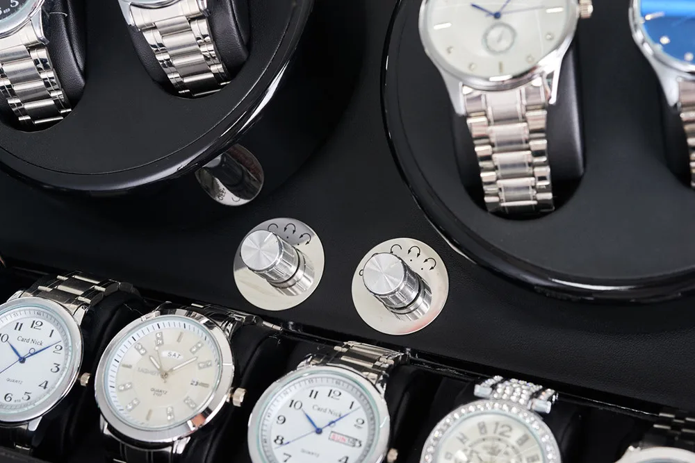 

5 modes Automatic Black Baking Finish Watch Winder Display Box 4+9 Storages Black PU Leather Interior AAA Quality