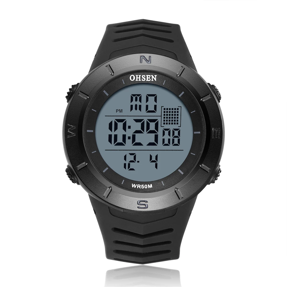 Black Watch Цифровой светодиодный для мужчин спортивные часы секундомер OHSEN 50 м Дайвинг открытый Militar мужские наручные часы желтый Модный браслет часы montre homme - Цвет: Black Watch