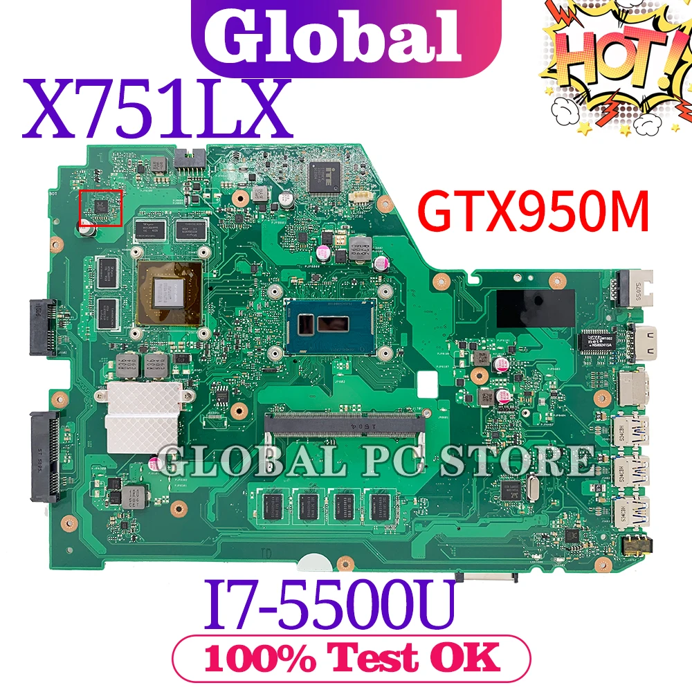 for ASUS X751L X751LX X751LB X751LJ X751LK X751LKB laptop motherboard Original mainboard 100% test OK I7-5500U 4G-RAM GTX950M-2G