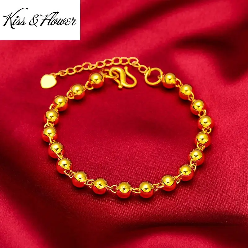 

KISS&FLOWER BR151 Fine Jewelry Wholesale Fashion Woman Girl Birthday Wedding Gift Exquisite 24KT Gold Lucky Beads Chain Bracelet