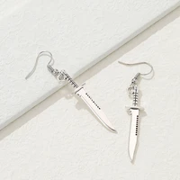 personality silver color metallic dagger pendant earrings for women girls cartoon knife dangle hanging earrings accessories
